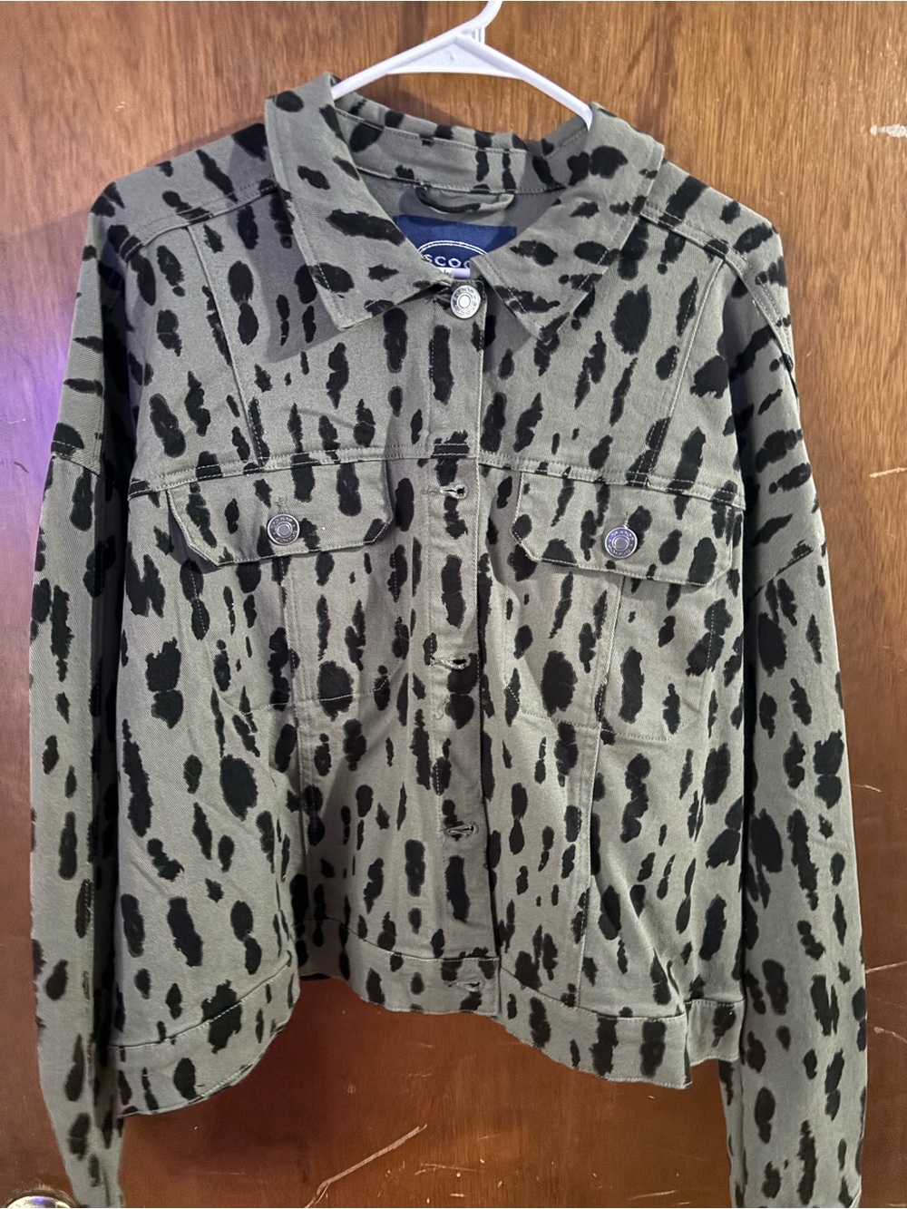 Scoop NYC Green and Black Spotted Denim Jacket